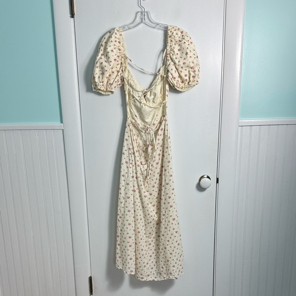 Miss Circle Ditsy Floral Linen Cotton Midi Open Back Dress Medium Cottagecore - Picture 5 of 12